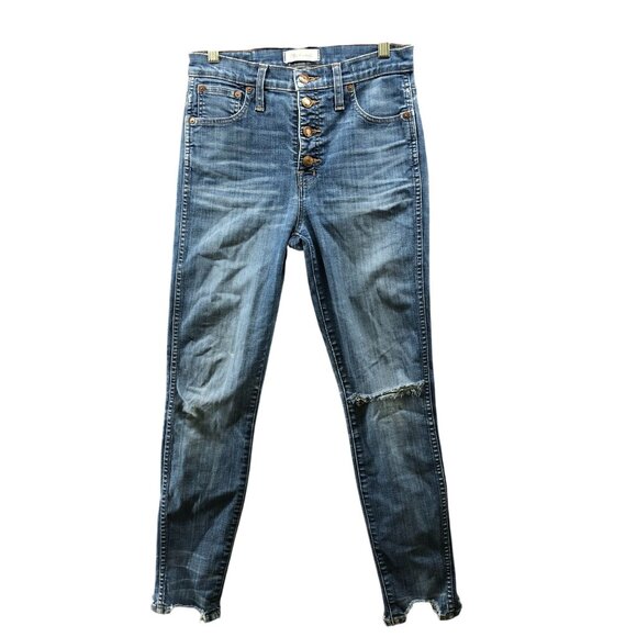 Madewell 10'' High Riser Skinny Skinny Jeans Womens 27 Blue Exposed Button Fly - Picture 1 of 11